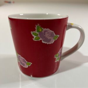 RARE STARBUCKS Cup Mug Red With Flowers Floral Barista Dotted Handle Coffee 2004